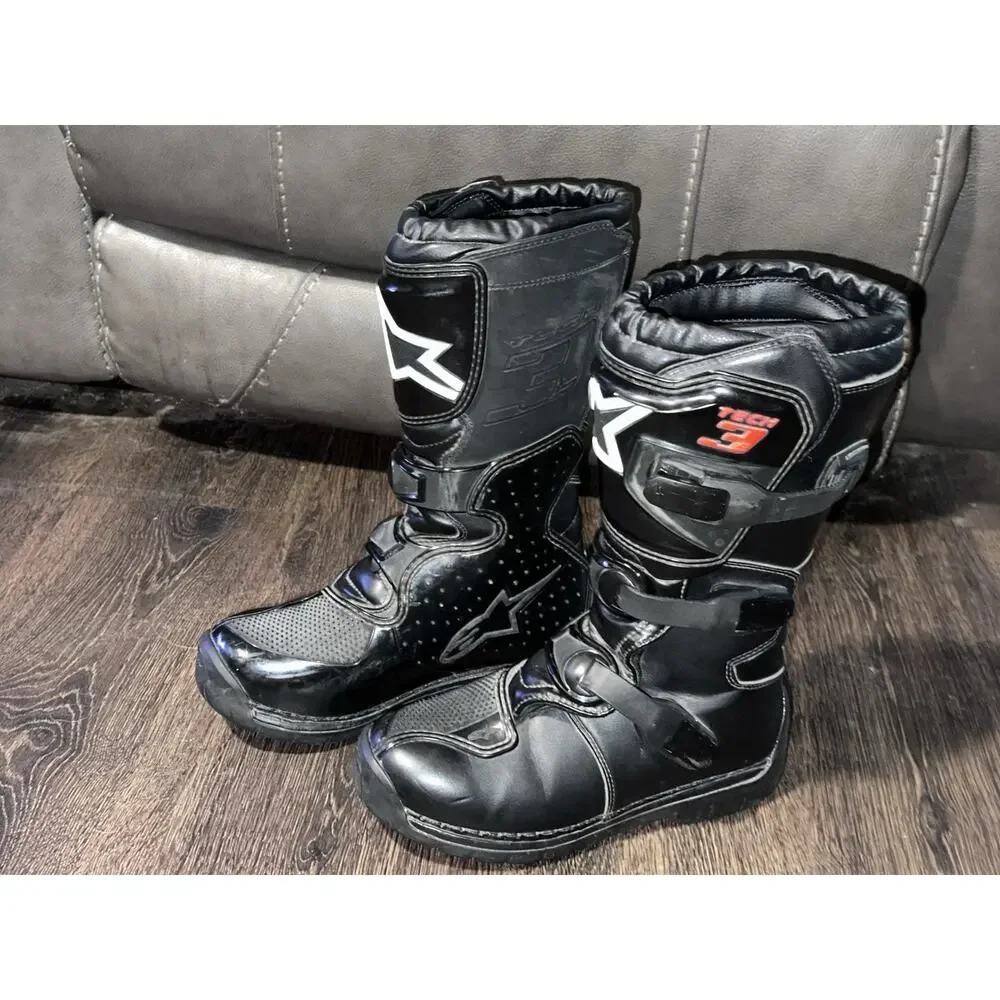 Alpinestars Youth Tech 3s Kids Motocross Dirt Bike Boots Kids Size 4 Black